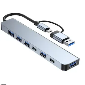 Adaptor Hub Multiport 7 in 1 USB, Bolongking, Tip C / 1*USB C / 4*USB 2.0 / 1*USB 3.0 Docking Station pentru Laptop, MacBook Air/Pro, Chromebook, Tableta, Gri
