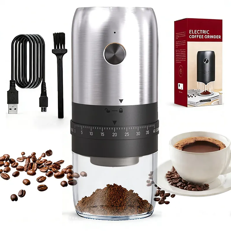 Rasnita de cafea electrica, Pruinkle, mecanism ceramic, incarcare USB-C, varianta metalica, 30g