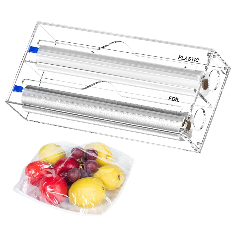 Dozator folie bucatarie LYCENXI®, plastic, 2 compartimente, taietor glisant, transparent, 30x15x7.5cm