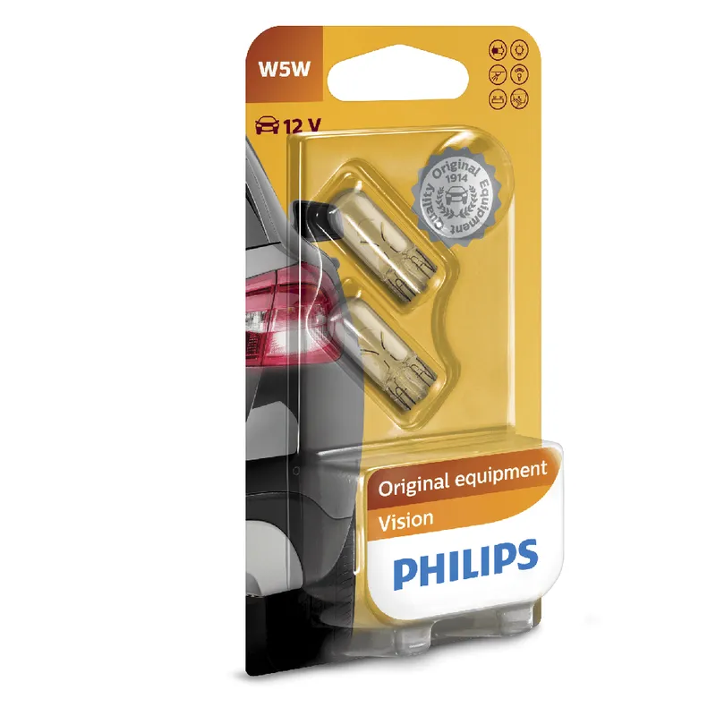 Set 2 becuri auto Philips W5W 12V 5W pentru interior si semnalizare