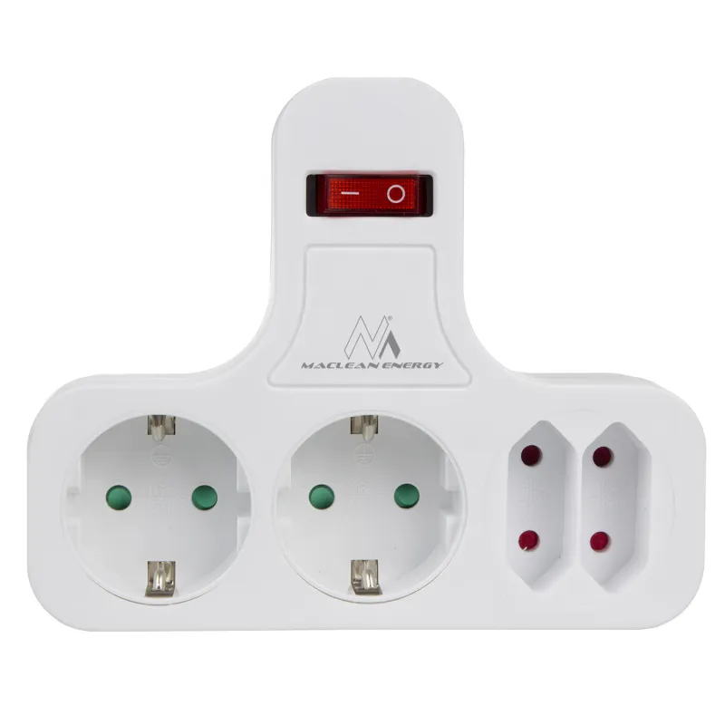 Priza de alimentare Maclean, cvadrupla cu intrerupator pornit/oprit, picior de stabilizare, tip Schuko, 2x2.5A, 2x16A, MCE224