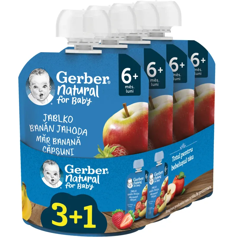 Piure de mar, banana si capsune Gerber, de la 6 luni, 4 x 90 g
