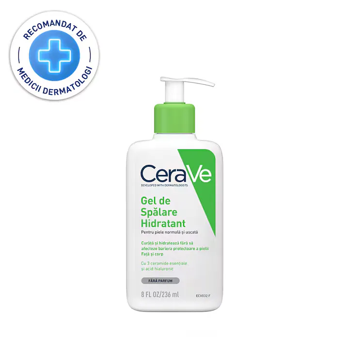Gel de spalare hidratant CeraVe, cu ceramide si acid hialuronic, pentru piele normal-uscata, 236 ml