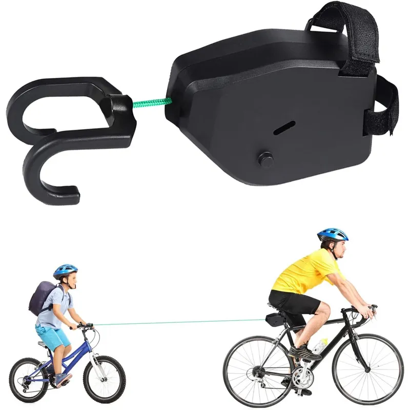Franghie de tractare bicicleta pentru copii, Franghie de remorcare retractabila pentru biciclete, Extensibil 2.5m, Nylon, OUYLAF (negru)