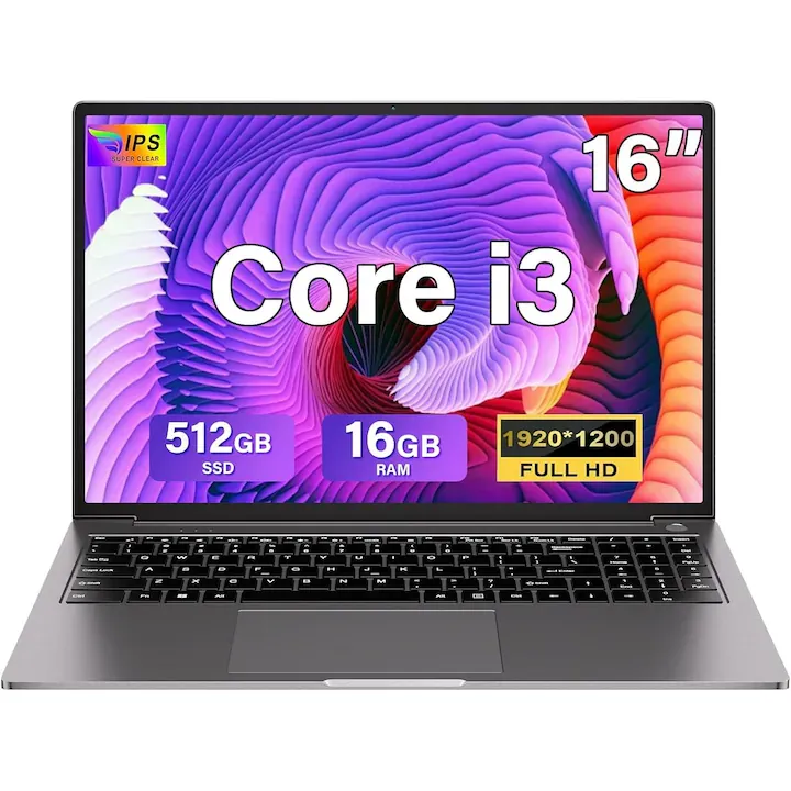 Gaming Notebook 16 GB RAM 512 GB 1 TB SSD expansiune Core i3 (pana la 3.2 GHz) Laptop Notebook 16 inch 1920 x 1200 IPS UHD 5G WiFi cu mouse si tastatura autocolante Italian-Gri