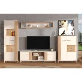 Biblioteca living Belfort, bej cashmere + stejar artisan, 308 cm, 6C