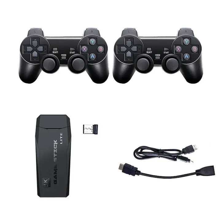Consola Game stick cu peste 20000 de jocuri incorporate, Chigoods, 2 controlere wireless, iesire HDMI, conectare la TV/TV, cutie/PC/laptop/proiector, Negru