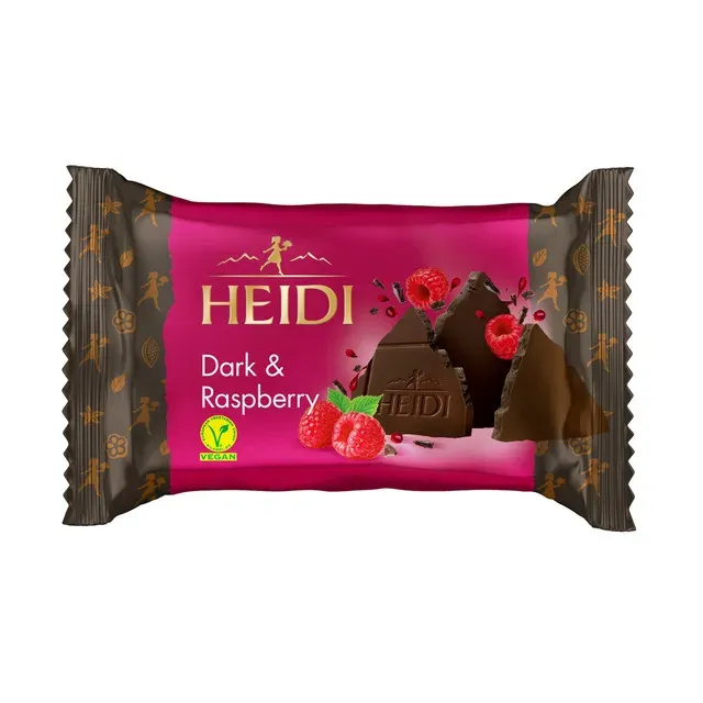 Ciocolata neagra cu bucati de zmeura Heidi, 27 g
