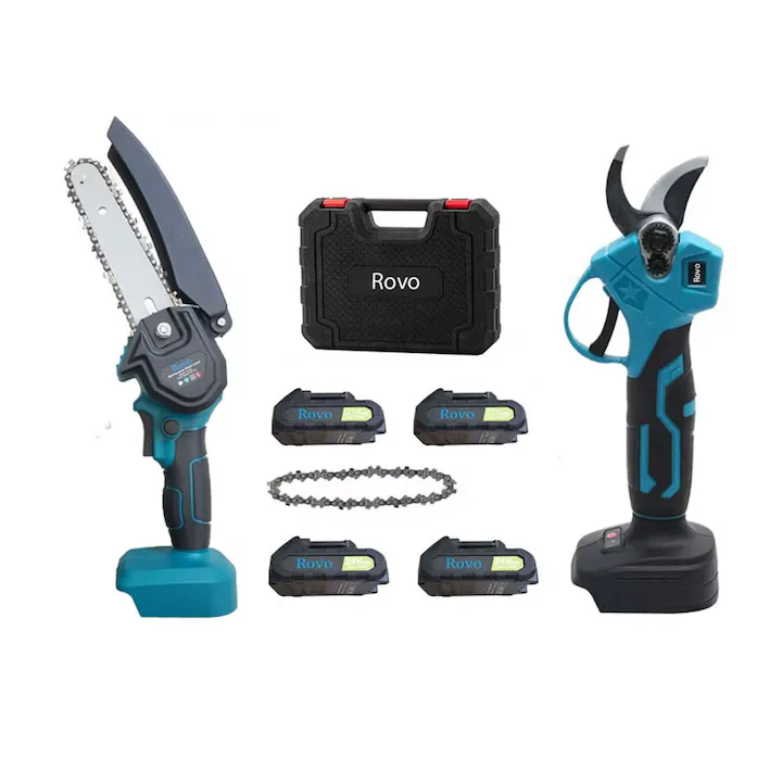 Set Mini Fierastrau si Foarfeca Electrica Rovo, 4 acumulatori, 2000mAh