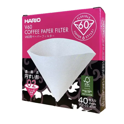 Filtre de hartie pentru dripper V60 size-02, Hario, 40 bucati, curate, fara sedimente, debit rapid, control asupra timpului de preparare