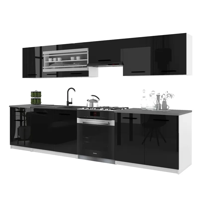 Set mobila bucatarie Belini Italia, blat inclus, negru, 11 usi