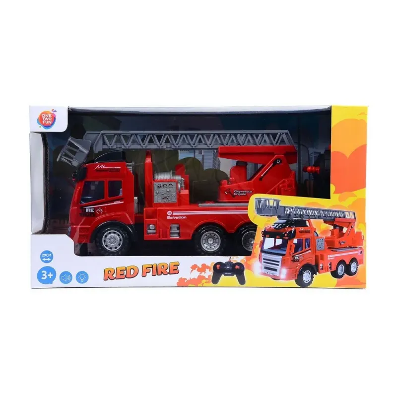 Masina de pompieri cu radiocomanda One Two Fun, cu sunete si lumini