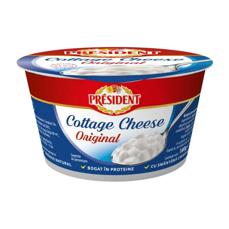 Branza cu smantana Cottage Cheese Original, bogat in proteine, 180 g