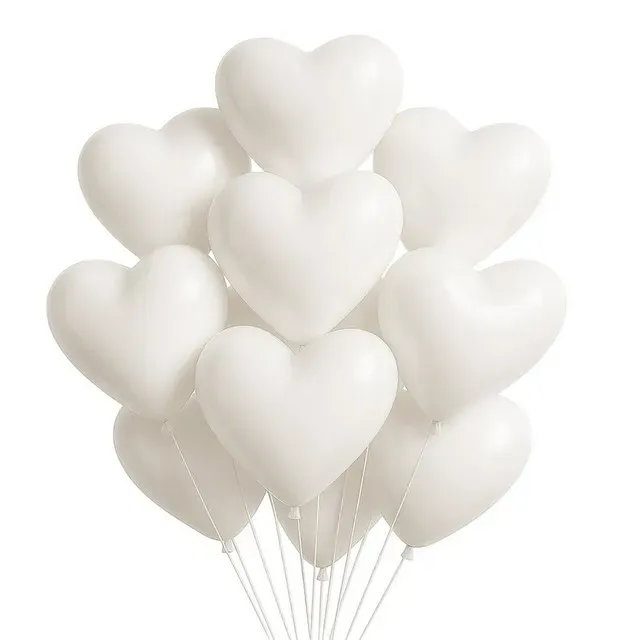 Set 10 baloane in forma de inima, 25 cm, alb