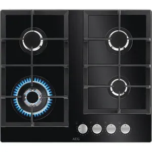 Plita incorporabila AEG HKB64420NB, Gaz, 4 arzatoare, Wok, negru