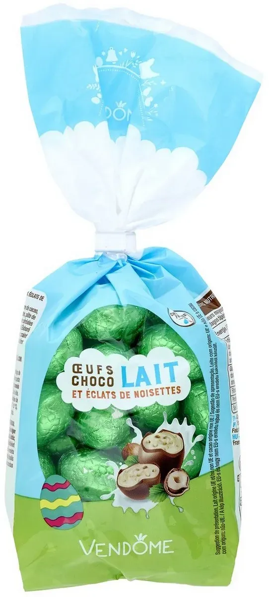 Oua de ciocolata cu lapte si bucati de alune de padure Vendome, 200 g