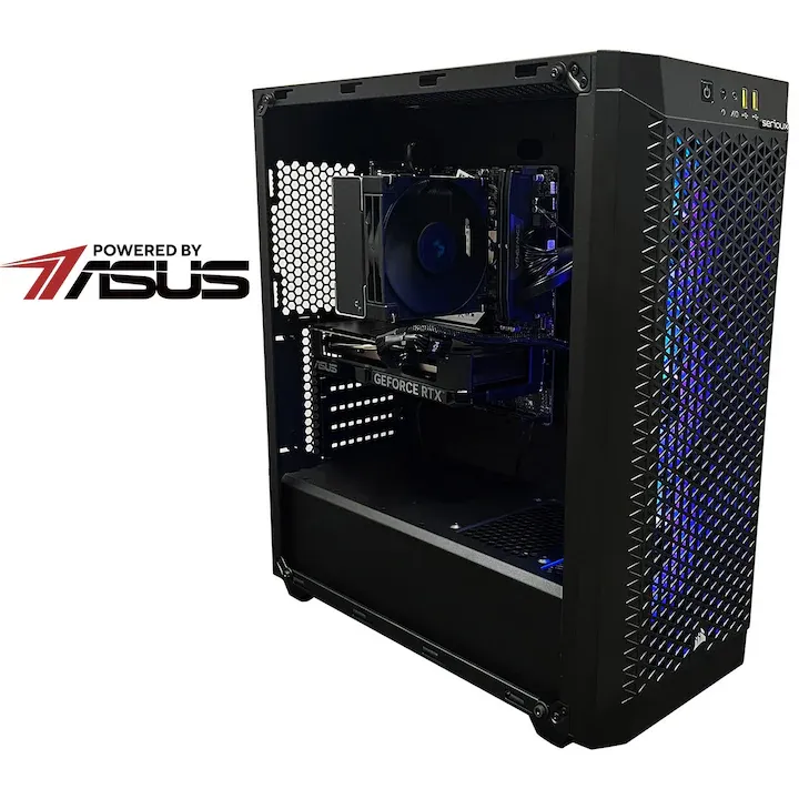Sistem Desktop PC Gaming Serioux Powered by ASUS cu procesor AMD Ryzen™ 7 7800X3D pana la 5.0GHz, 32GB DDR5, 2TB SSD, NVIDIA® GeForce RTX™ 4060 8GB GDDR6, No OS, Negru