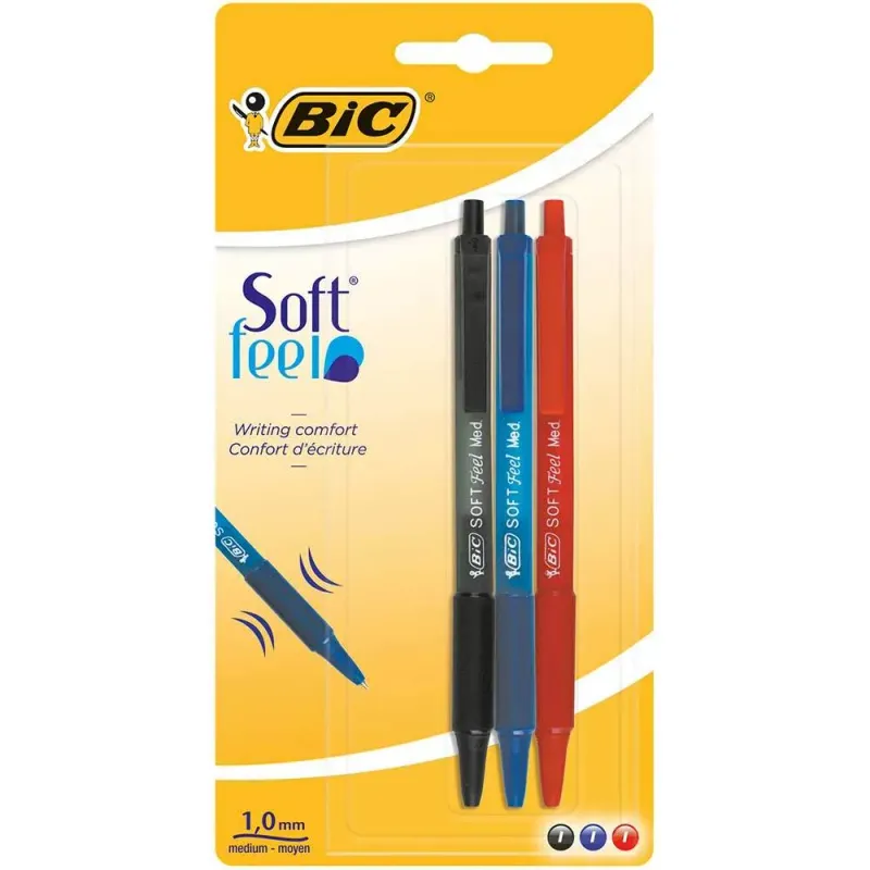 Pachet pixuri Bic Soft Feel Clic Grip asortate pachet cu 3 bucati