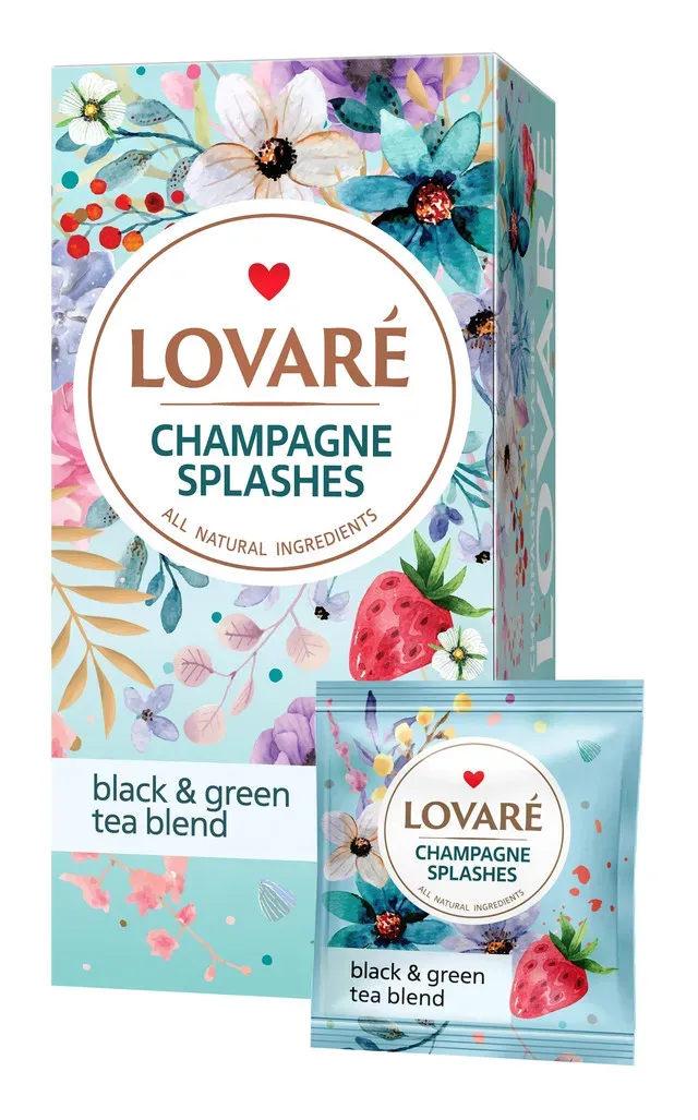Amestesc de ceai negru, ceai verde, capsune Lovare Champagne Splashes, 24 pliculete