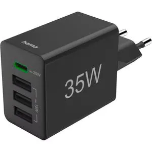 Incarcator retea HAMA 201990, 3x USB-A, 1x USB-C, Power Delivery (PD), 35W, negru