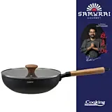 Tigaie wok cu capac Cooking by Heinner Rikito Watanabe, aluminiu/lemn/sticla, 26x7.5 cm, Negru