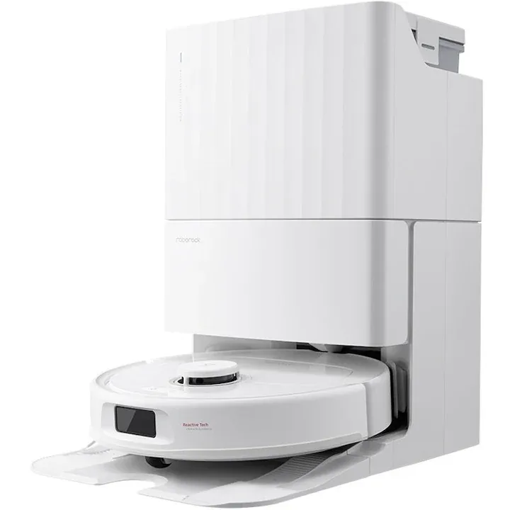 Robot de aspirare Roborock Q Revo Plus, aspirator&mop&statie de golire automata, 60W, 7000Pa, autonomie 180 min, mapare 3D Lidar, 5200 mAh, recipient praf 330 ml, spalare/uscare mop automata, alb