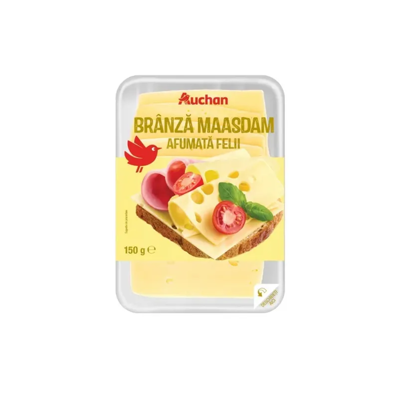 Branza maasdam afumata Auchan, felii, 150 g