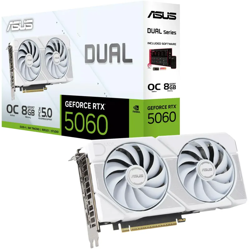 Placa video ASUS Dual GeForce RTX™ 5060 White OC Edition, 8GB GDDR7, 128-bit