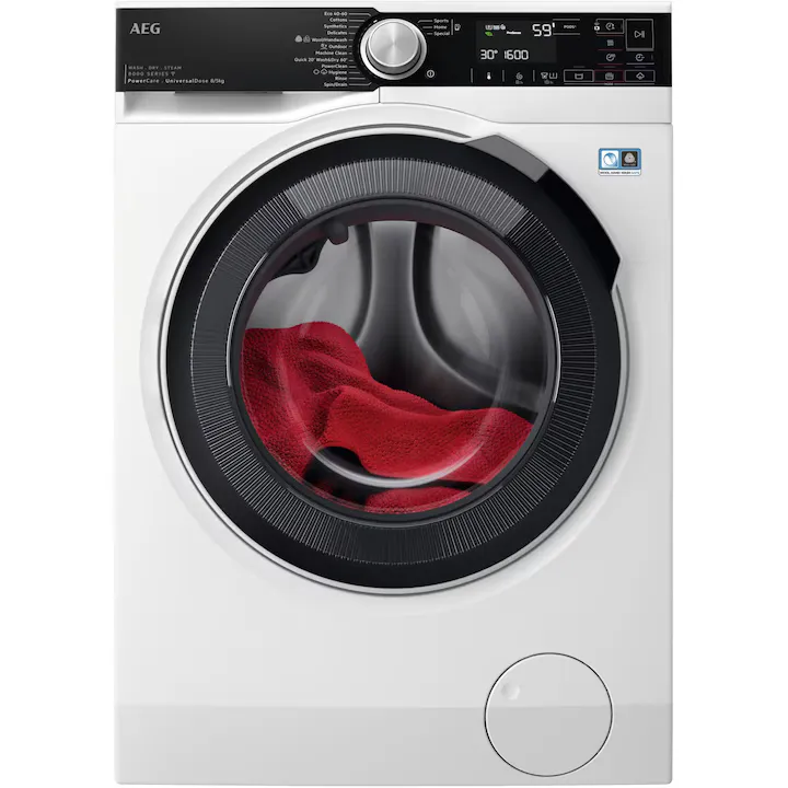 Masina de spalat rufe cu uscator AEG LWR85865O, Spalare 8 Kg, Uscare 5 Kg, 1600 rpm, Clasa A, Motor Inverter, WiFi, ProSense, ProSteam, Okomix, Alb