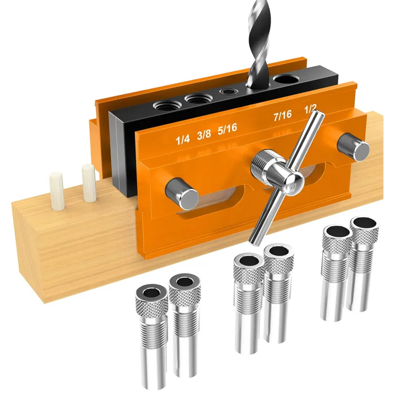 Set jig de gaurit cu auto-centrare Kenoeestar, aluminiu, 6 dimensiuni, ghid de gaurire cu lățime ajustabilă, aurie
