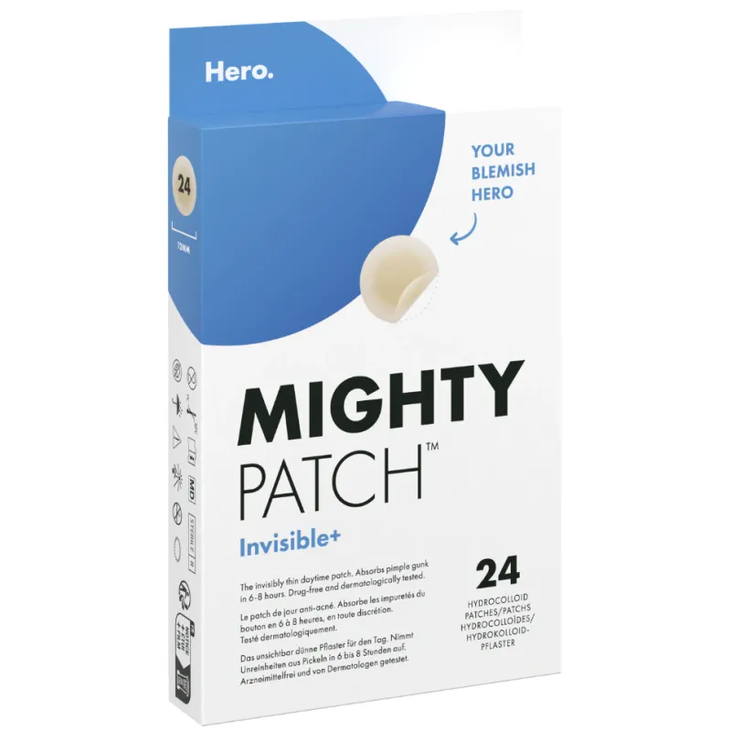 Plasturi hidrocoloidali anti acnee Hero Cosmetics Mighty Patch Invisible+ pentru tratarea cosurilor cu puncte albe, 24 bucati