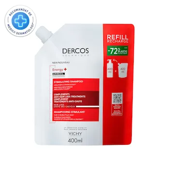Sampon energizant Vichy Dercos Energy+, tratament complementar impotriva caderii parului cu aminexil, format eco, 400 ml
