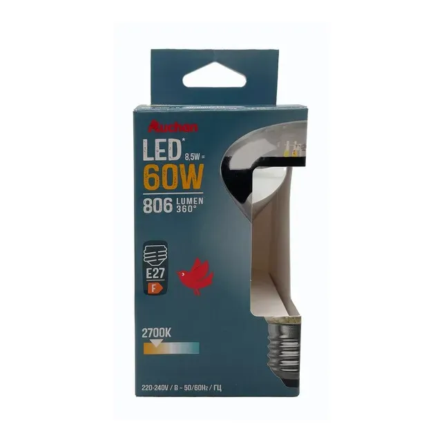 Bec LED Auchan, E27, 8.5 / 60 W, lumina calda