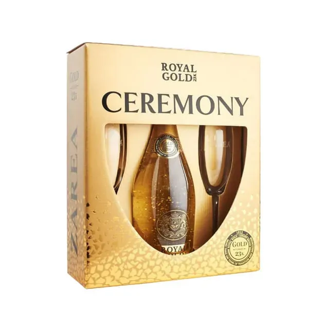 Pachet vin spumant alb Zarea Ceremony Royal Gold 23K, 0.75 l + 2 pahare