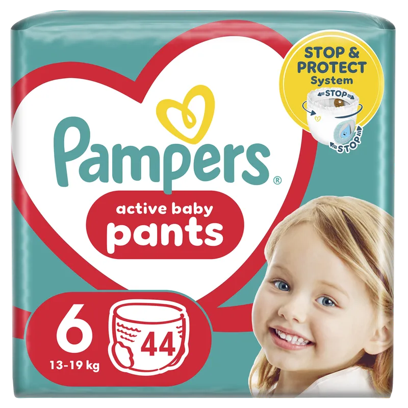 Scutece-Chilotel Pampers Active Baby Pants Jumbo Pack Marimea 6, 14-19 kg, 44 buc