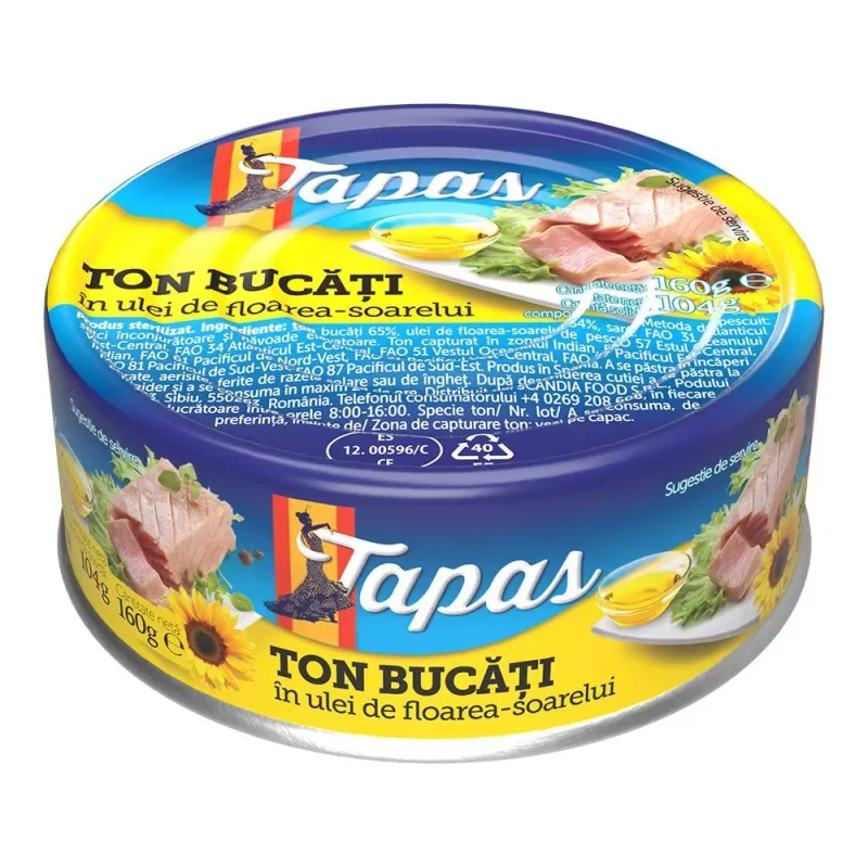 Ton bucati in ulei de floarea soarelui, 160g