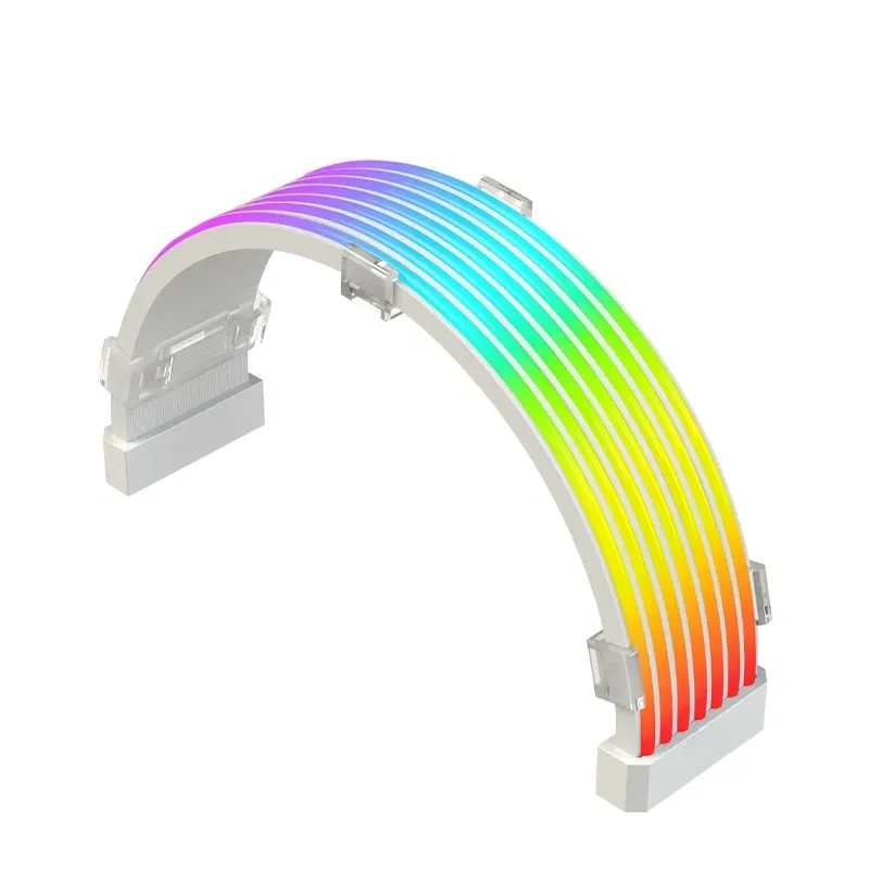 Banda luminoasa pentru computer, cablu neon ARGB, sursa de alimentare placa de baza 24Pin/placa grafica 3x8Pin, bricolaj cu indoire libera, instalare simpla, alb