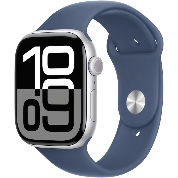 Apple Watch 10, GPS, Cellular, Carcasa Silver Aluminium Case 46mm, Denim Sport Band - S/M