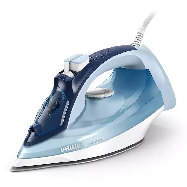 Fier de calcat Philips DST5030/20, PowerLife Series 5000, 2400W, abur 180g, rezervor apa 320ml, talpa SteamGlide Plus, albastru