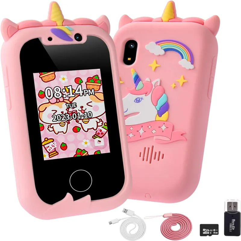 Camera Foto-Video Digitala Pentru Copii, MOSMAOO®, Camera Selfie, Ecran 2.4 Inch, Foto-Video, Jocuri, Muzica, Baterie 800 mAh, Card SD 32Gb inclus, Roz