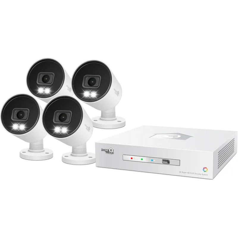 Kit de supraveghere video HOMEGUARD HGDVK-83304, 4 camere, 3K, 8 canale, alb
