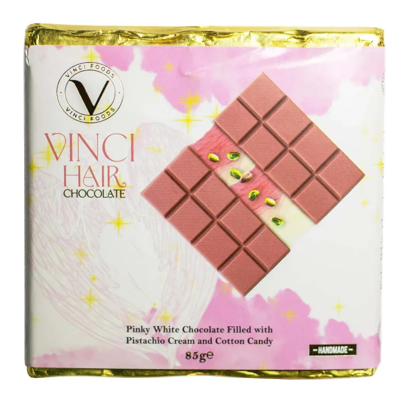 Ciocolata cu lapte, vata de zahar si crema de fistic Vinci Hair Chocolate, 85 g