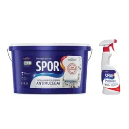 Vopsea lavabila interior, Spor antimucegai, alb, 8.5 L + solutie Polisept antimucegai, 0.5 L