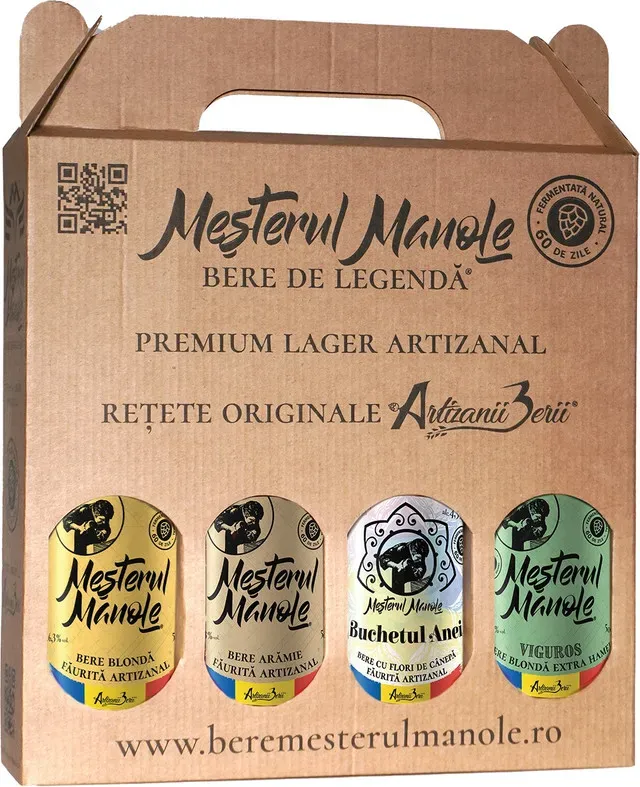 Bere artizanala blonda si aramie Mesterul Manole, diverse sortimente, 4 x 0.5 l