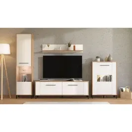 Biblioteca living Durham, stejar artisan + alb, 298 cm, 3C