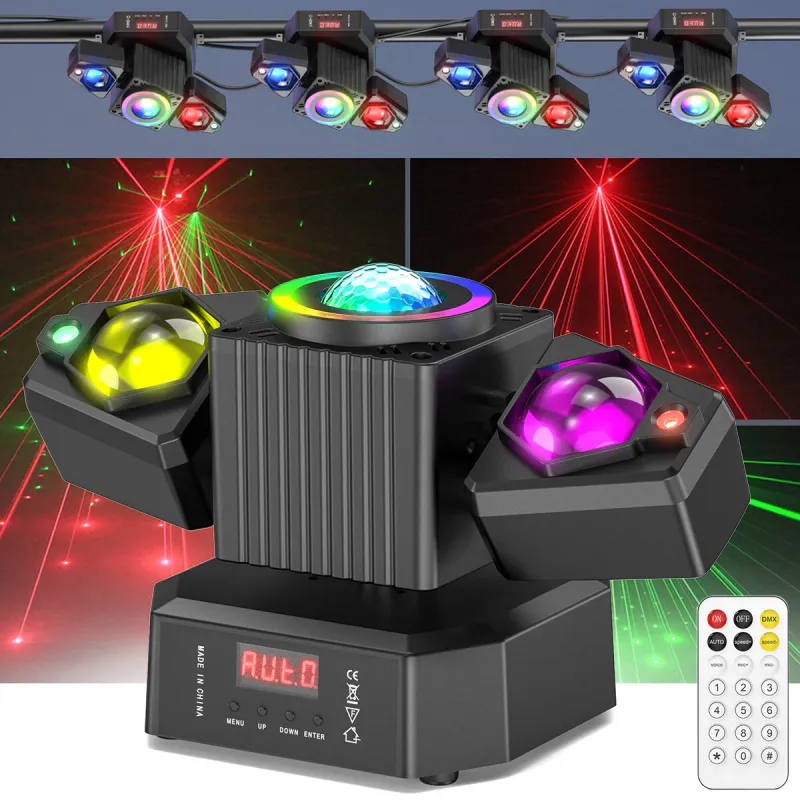 JAJALUYA Lumina de petrecere cu cap mobil de 105 W, bila disco rotativa RGBW cu fascicul laser, lumina cu efect de scena, activare prin sunet si telecomanda DMX, potrivita pentru petreceri, dansuri si baruri