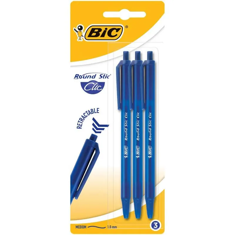 Pachet pixuri Bic Round Stic Clic albastru punga cu 3 bucati