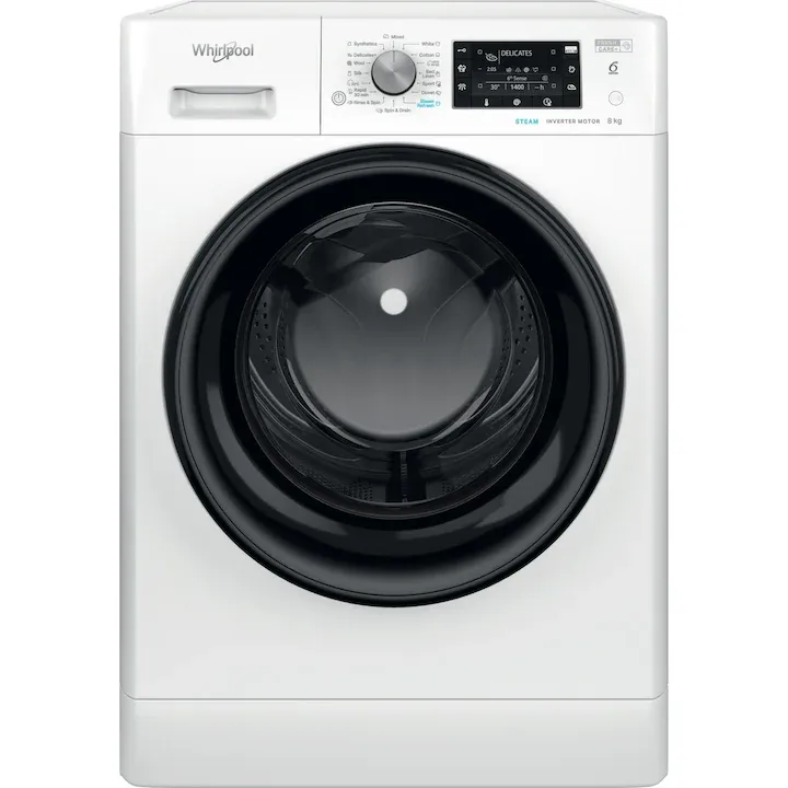 Masina de spalat rufe Whirlpool FFD8638BVEE, 8kg, 1600 RPM, Clasa D, Tehnologia al-6lea Simt, Motor Inverter, FreshCare, Steam Refresh, Steam Hygiene, Display LCD, Alb