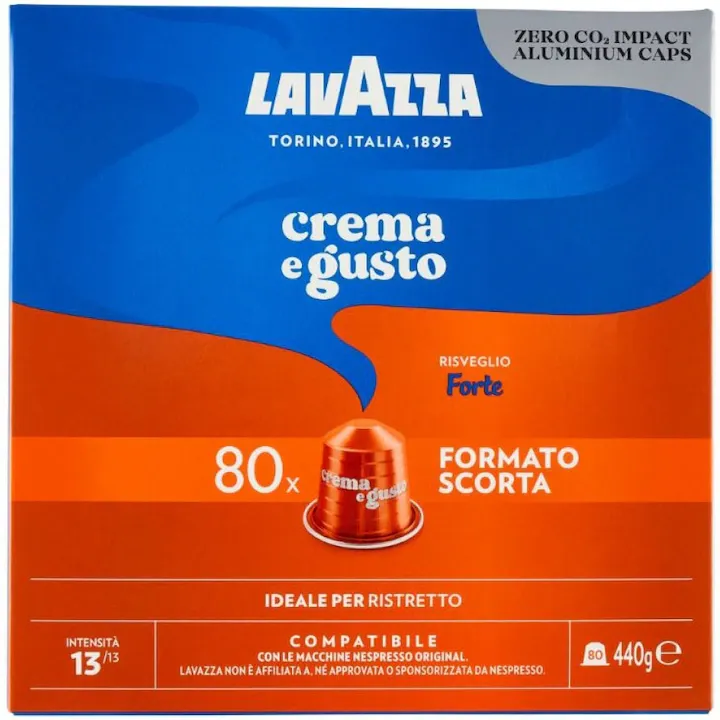 Cafea capsule, Lavazza Crema e Gusto Forte, compatibile Nespresso, 80 buc x 5.5 g
