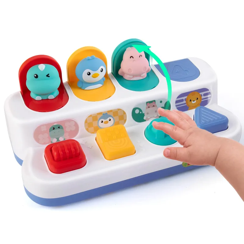 Jucarii Montessori cauza-efect 6-12 luni, jucarie animala pop-up cu buton pentru bebelusi, jucarii senzoriale interactive pentru copii mici 1 2 3, jucarie educationala de dezvoltare pentru baieti si fete 9 10 11 luni